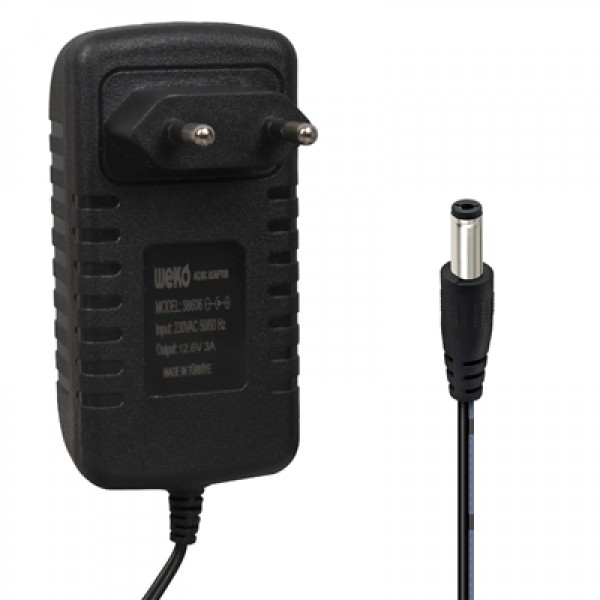Weko WK-38606 Yerli Üretim 12.6 Volt - 3 Amper 5.5*2.5 Mm Uçlu Ledli Priz Tipi Şarj Adaptörü 