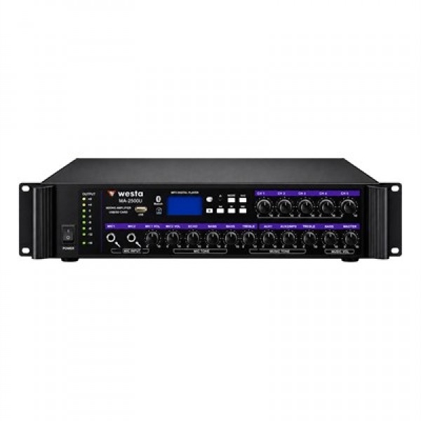 Westa WM-2500U 500 Watt 100V-70V-8 Ohm USB-SD-BT 6 Bölgeli Trafolu Mixer Amfi Westa WM-2500U 500 Watt 100V-70V-8 Ohm USB-SD-BT 6 Bölgeli Trafolu Mixer Amfi