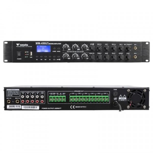 Westa WM-450UT 450W 6 Bölge Kontrollü Profesyonel Mikser Anfi Bluetooth, USB ve Eko Destekli Hat Trafolu Güç Ünitesi