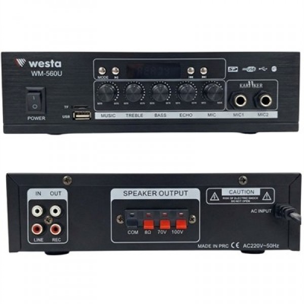 Westa WM-560U Hat Trafolu USB - SD - Bluetooth Destekli Mini Mixer Amfi Westa WM-560U Hat Trafolu USB - SD - Bluetooth Destekli Mini Mixer Amfi