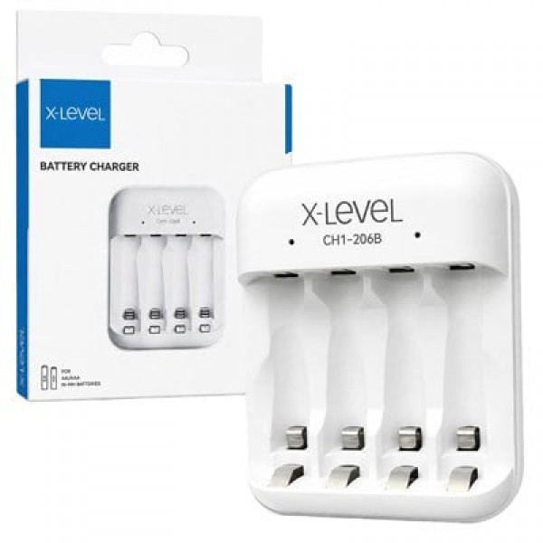 X-LEVEL CH1-206B 4 Yuvalı USB-C Girişli Akıllı AA/AAA Ni-MH Hızlı Pil Şarj Cihazı X-LEVEL CH1-206B 4 Yuvalı USB-C Girişli Akıllı AA/AAA Ni-MH Hızlı Pil Şarj Cihazı